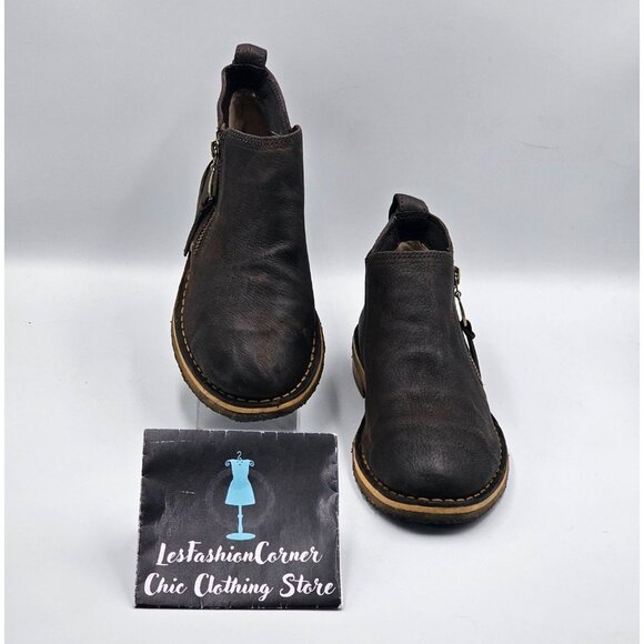 UGG Women's Dark Brown Leather Clementine Shearling Leather Ankle Boot Sz 7 2953 - Picture 2 of 16